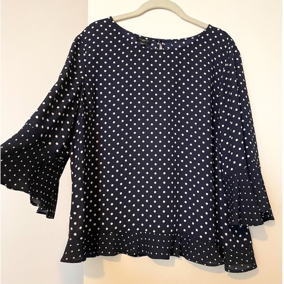 Talbots Tops - Talbots Navy/White Polka-Dot Ruffle Sleeve Top - Petite XL